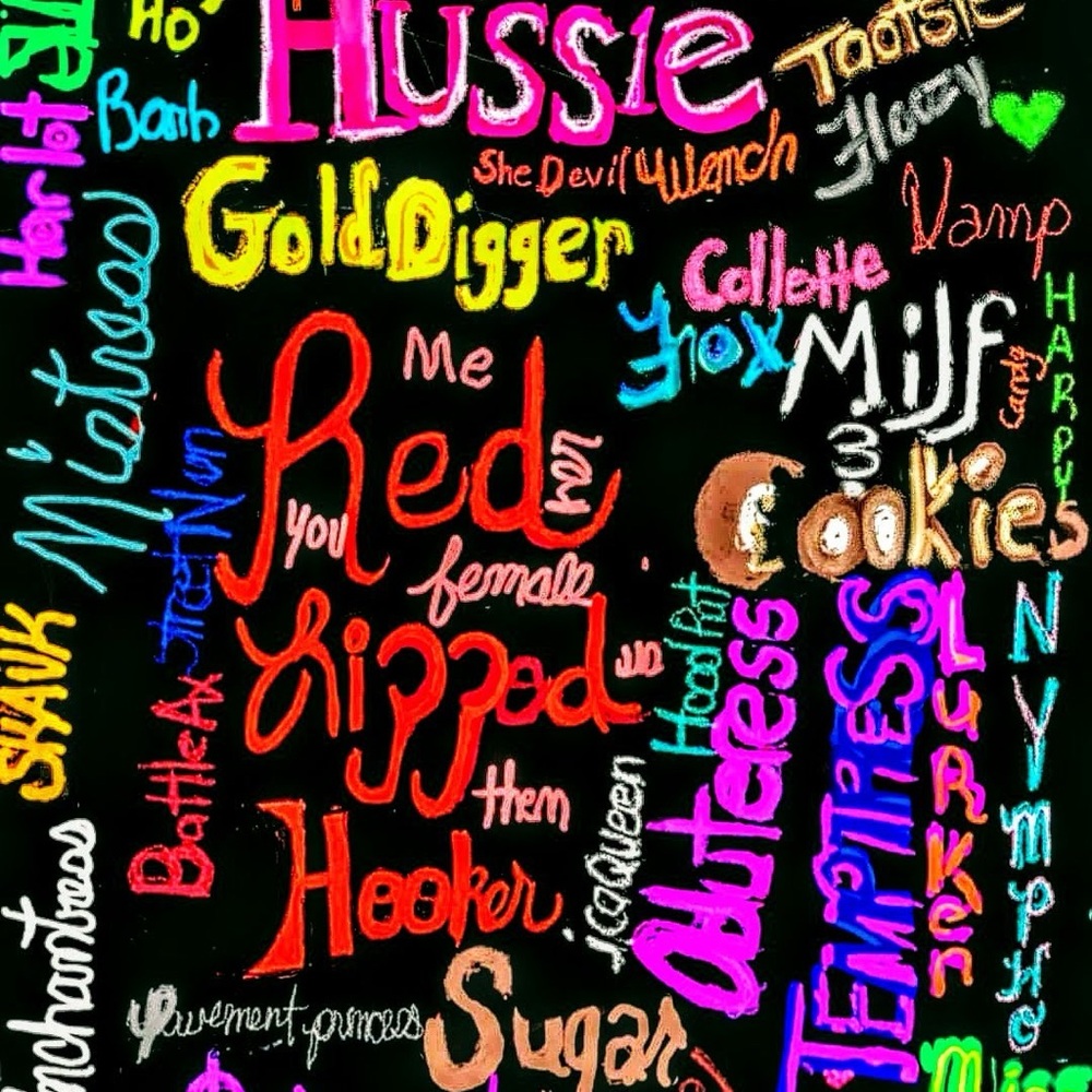 Vibrant Text Art on Black Canvas